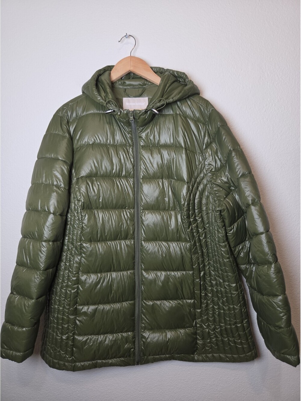 Women WIthin Dark Green Down Zip Front Puffer Jacket - Size 1XL Lightweight